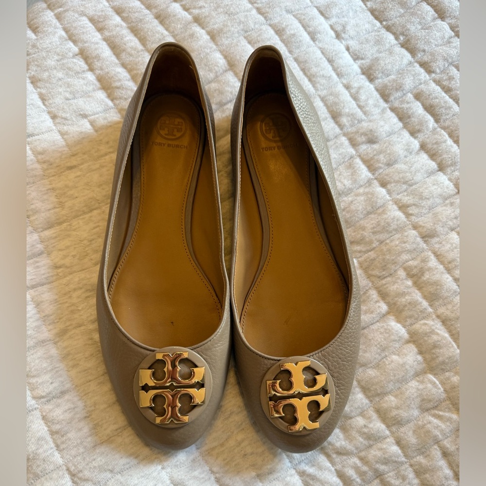 Tory Burch Claire Ballet Flat French Gray Tumbled Leather 9.5